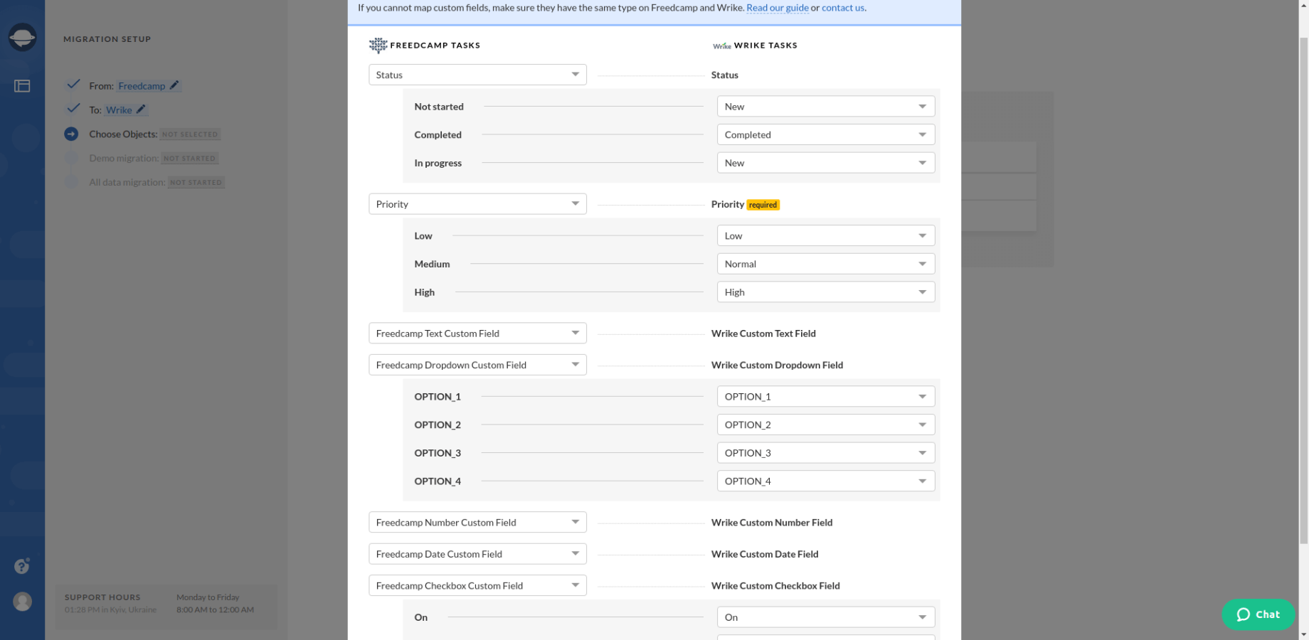 Mapping Tasks Between Freedcamp and Wrike