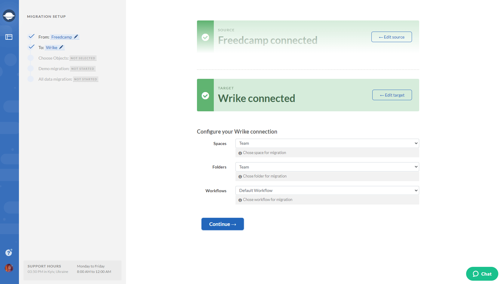 Choosing Wrike Space, Folder and Workflow