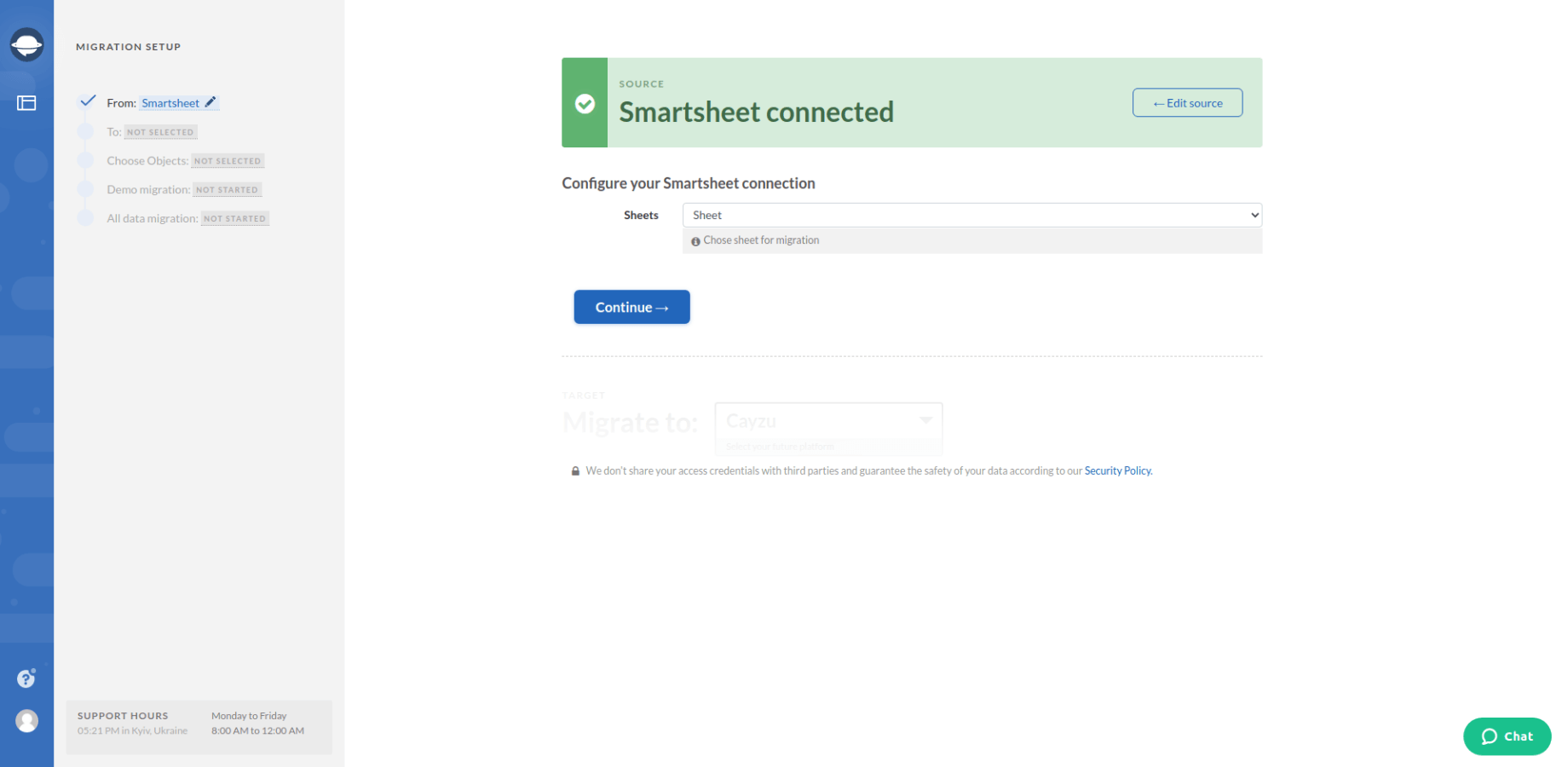 Choosing the Source Sheet on Smartsheet