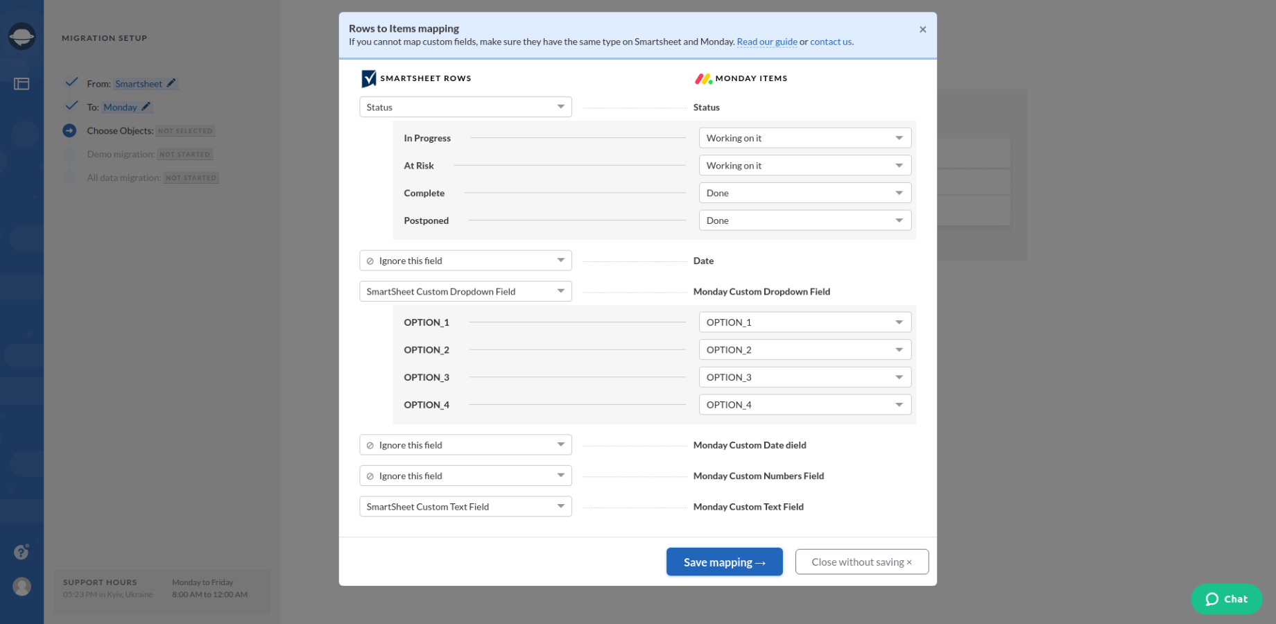 Task Mapping Fields Between Smartsheet and Monday