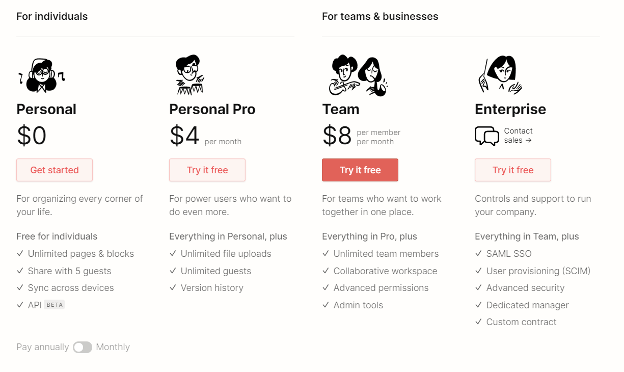 Notion's Pricing Plans
