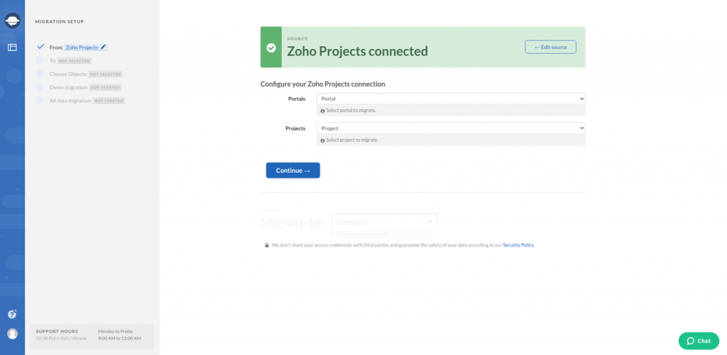Zoho Projects Export Configuration Zoho Projects Export Configuration