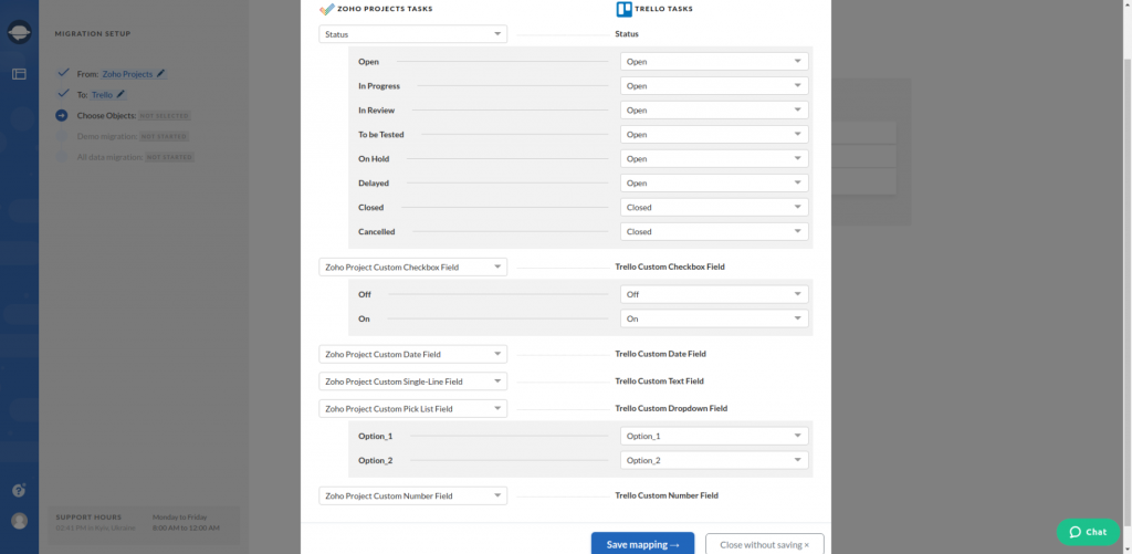 Zoho Projects Export Mapping Zoho Projects Export Mapping