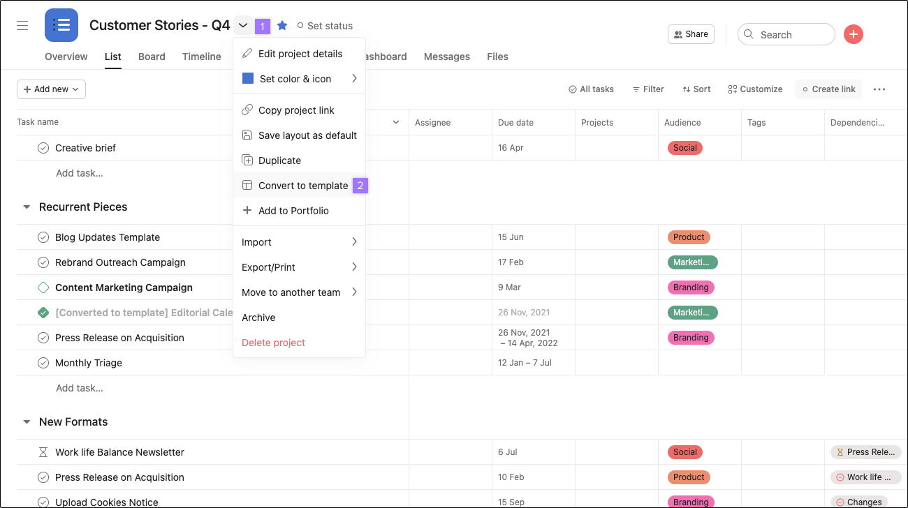 Asana Workflow Template