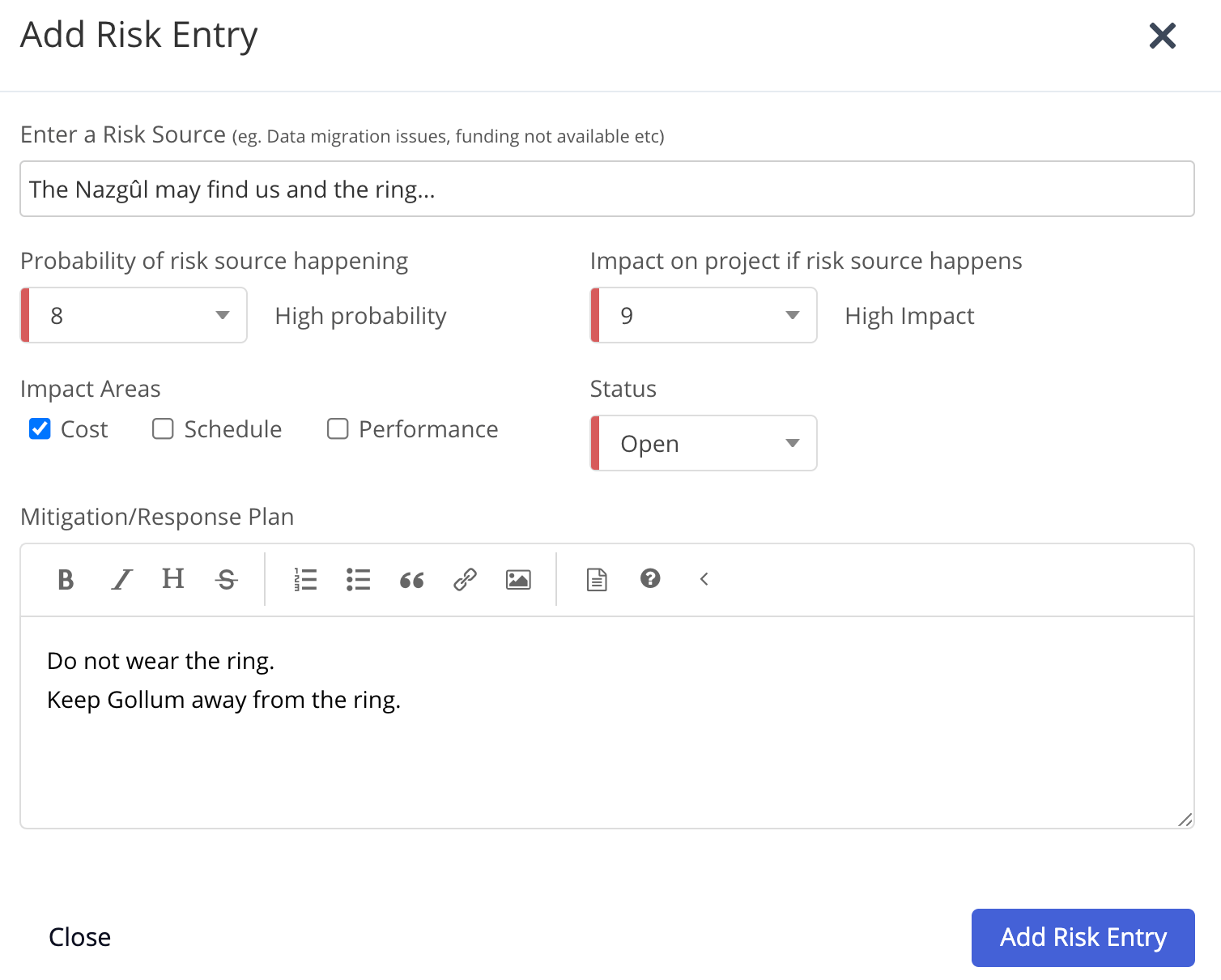 Risk Register Teamwork