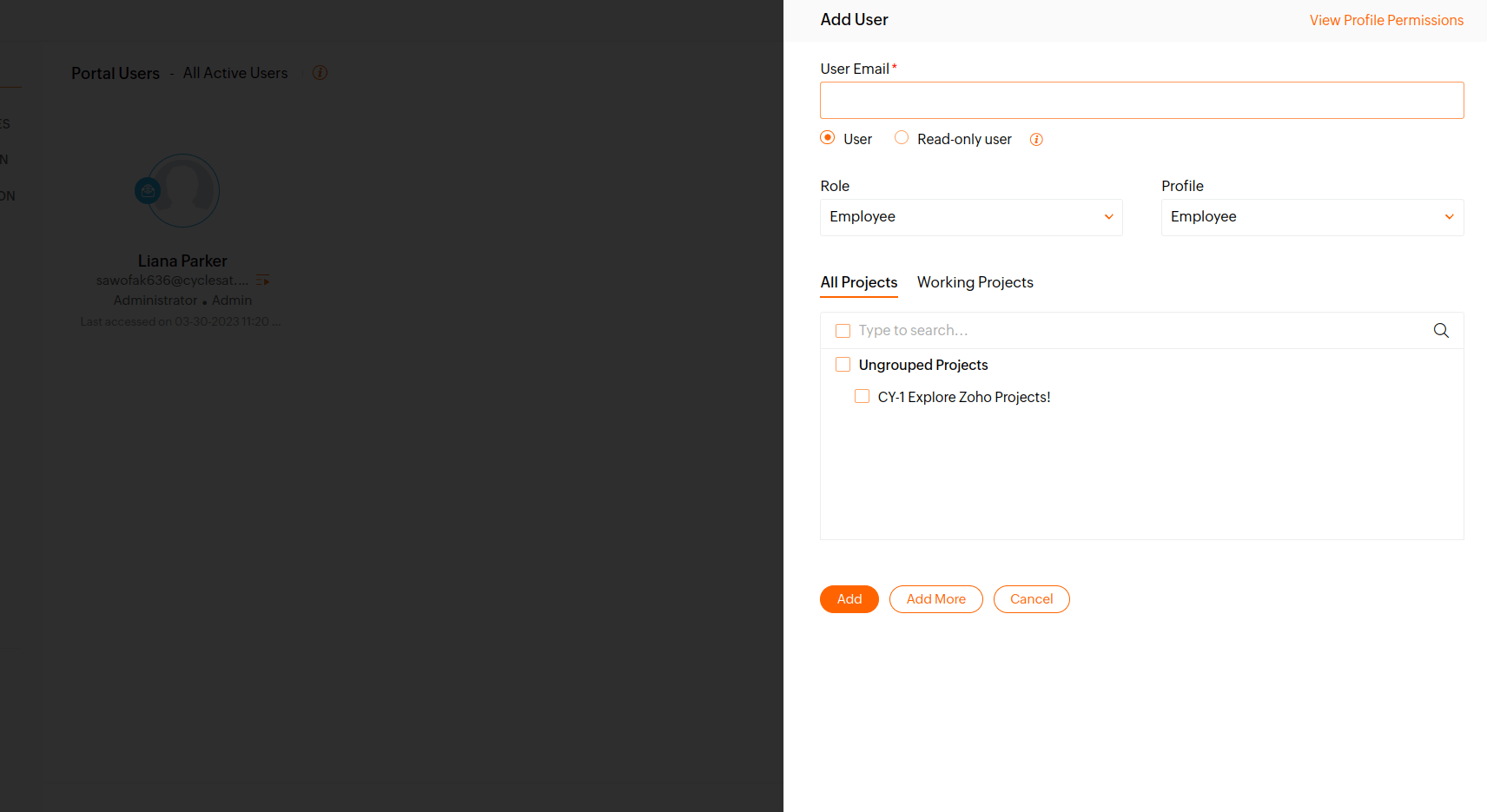 Zoho Projects Fill in Email