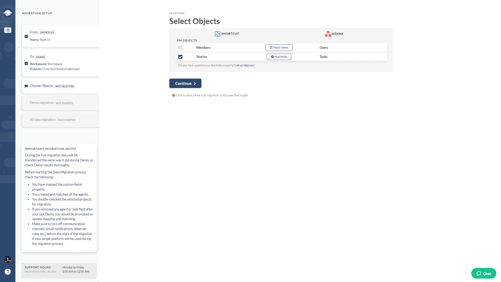 Demo Migration Shortcut Export