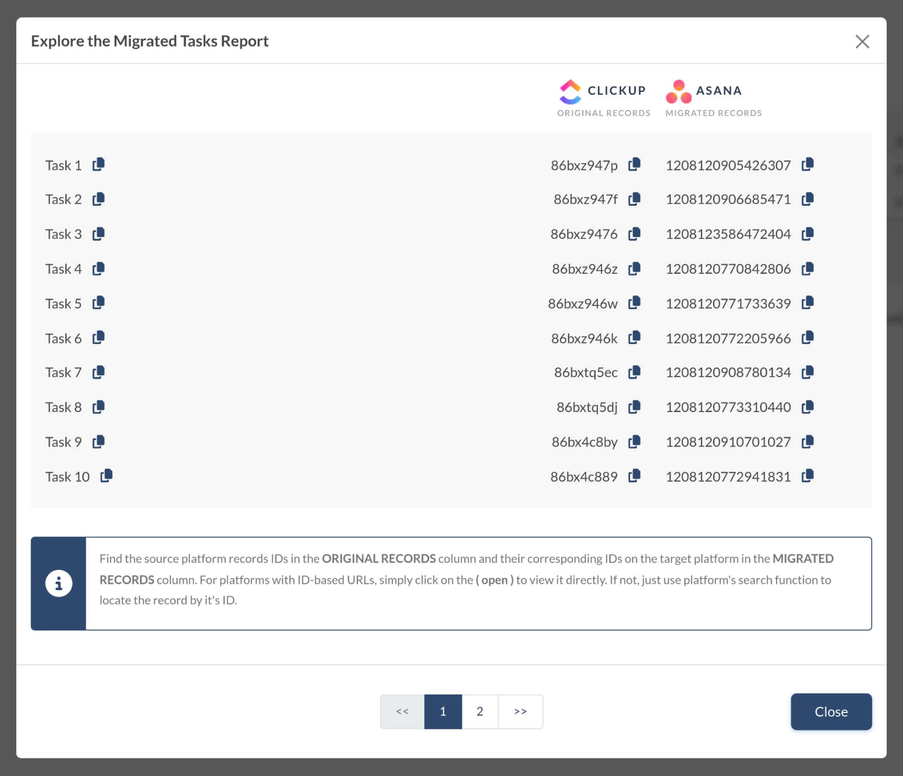 Report on Migrated Tasks