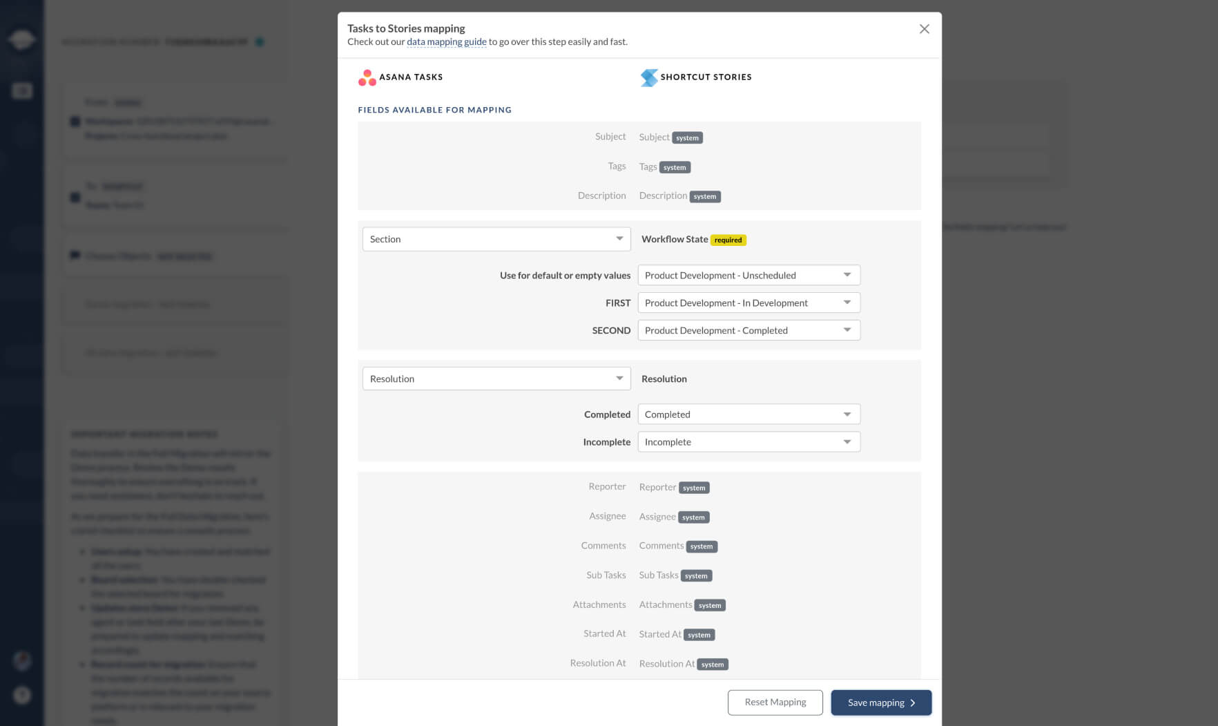 Shortcut data import